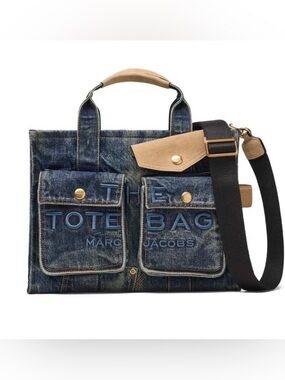 NWT Marc Jacobs Denim Tote Bag with Tan Leather Accents